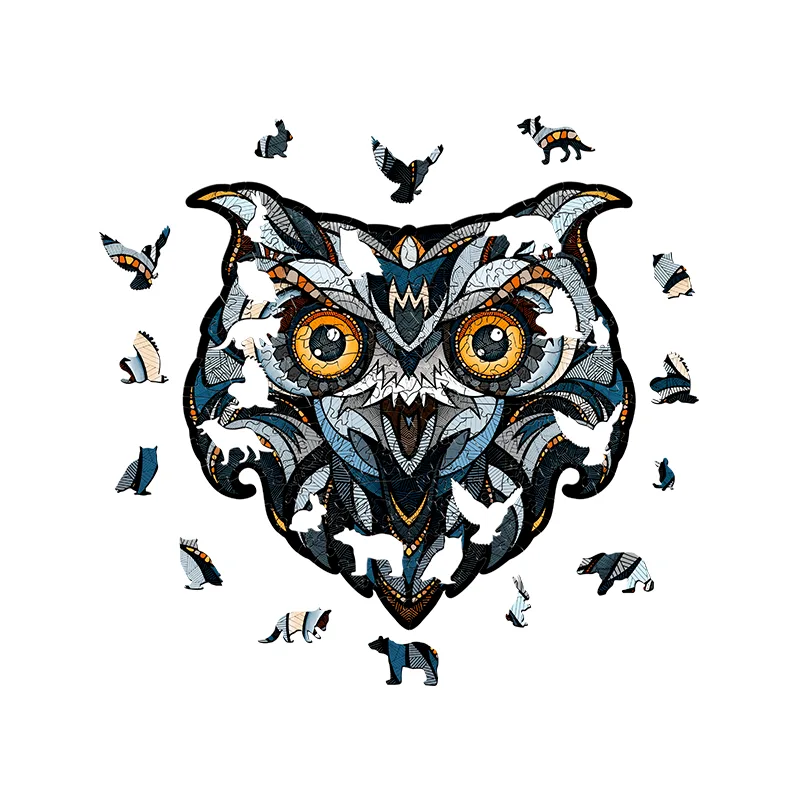Product image 2: EWA Puzzle Great Horned Owl (M) 200 pieces wooden box