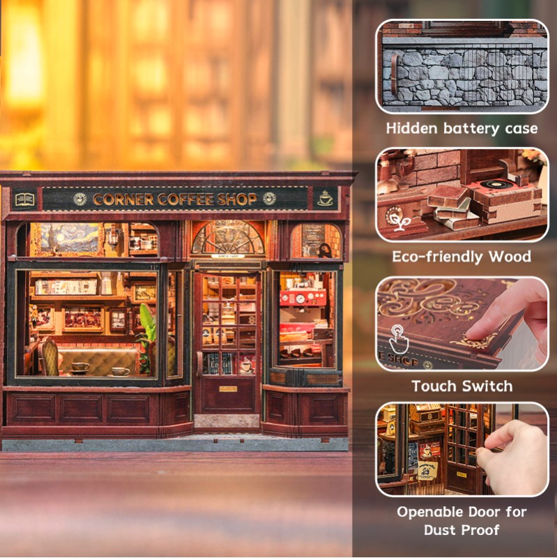 Imagen del producto 7: Cutebee Miniature House Corner Coffee Shop 294 piezas