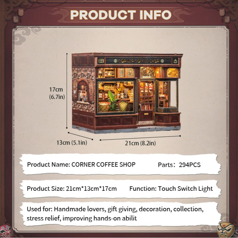 Imagen del producto 8: Cutebee Miniature House Corner Coffee Shop 294 piezas