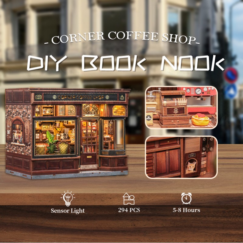 Imagen del producto 10: Cutebee Miniature House Corner Coffee Shop 294 piezas