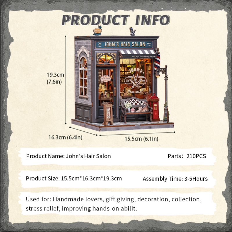 Imagen del producto 10: Cutebee Miniature House John's Hair Salon 210 piezas