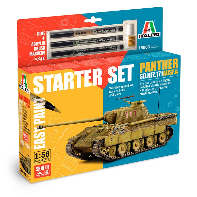 Italeri Set con colori Carro armato Panther Ausf. A Starter Set - Easy Paint 1:56