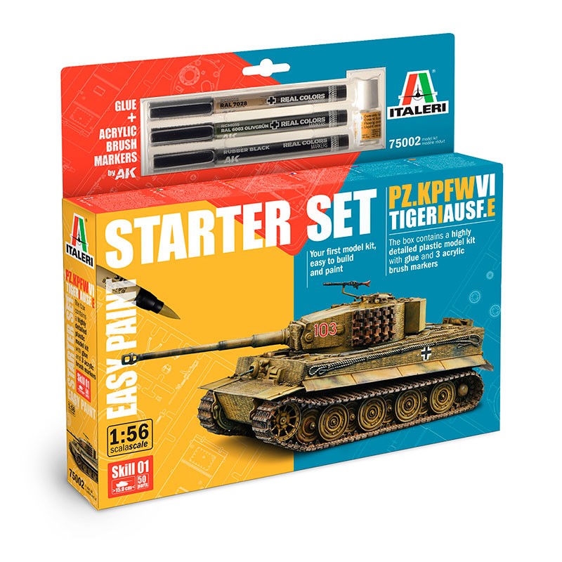 Italeri Tiger I Ausf. E Tank with Paints Starter Set - Easy Paint 1:56