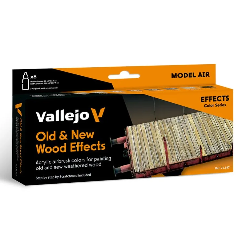 Vallejo Set 8 Model Air Efectos Madera Nueva y Vieja 17 ml