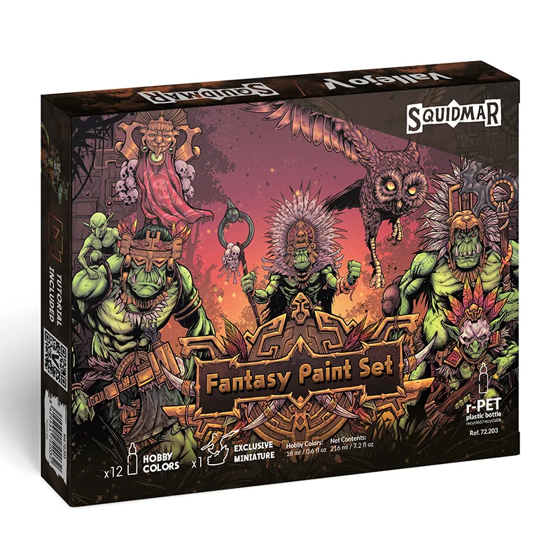 Vallejo Set 12 Game Color + figura Fantasy Paint Set by Squidmar Miniatures