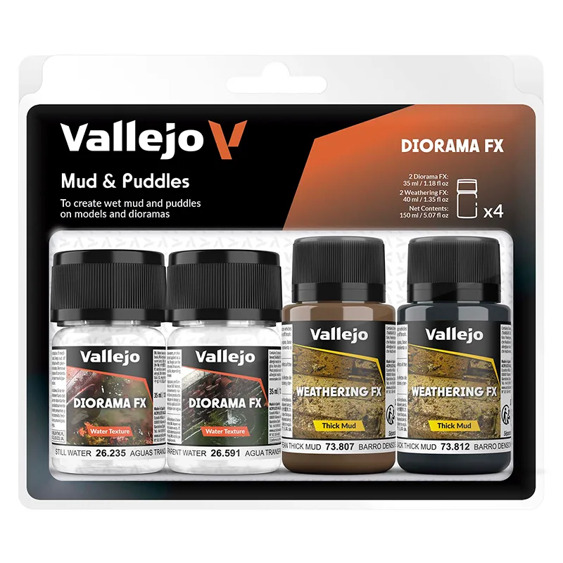 Vallejo Set 4 Diorama-Effekte Schlamm und Pfützen 35 ml