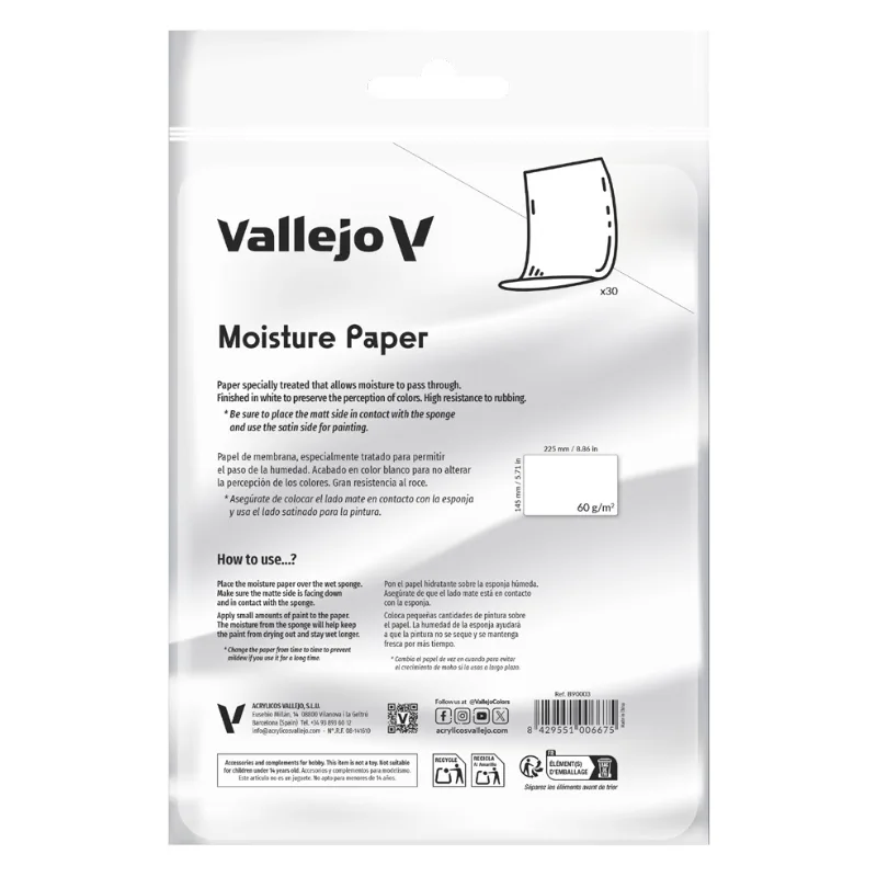 Vallejo Accesorios 30 Hojas papel hidratante (225 x 145 mm) 60gr