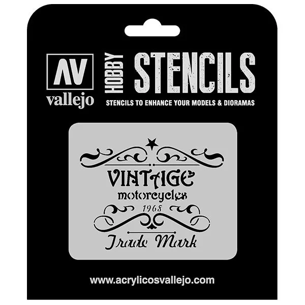 Vallejo Stencils Rótulo Moto Vintage 125 x 125 mm